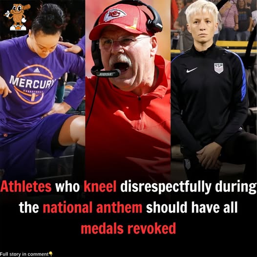 BREAKING: Andy Reid sparks outrage, urges sports federations to strip medals from athletes who kneel during national anthem — His bold statement has sparked a fierce debate across the sports world. What prompted him to speak out now?