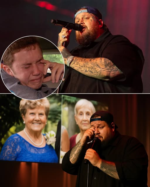 On the 11th night of the cross-state tour, Jelly Roll suddenly stopped in the middle of the brightly lit stage. He fell silent, then choked up and said, “This song… is dedicated to the two grandmothers of my friend Scotty McCreery.” The entire audience held their breath. No one understood what was happening until the LED screen behind him showed two elderly women in formal lace dresses, their eyes filled with love. Jelly Roll bowed his head, wiped away his tears… and began to sing “Five More Minutes” — Scotty’s song for his deceased loved ones.