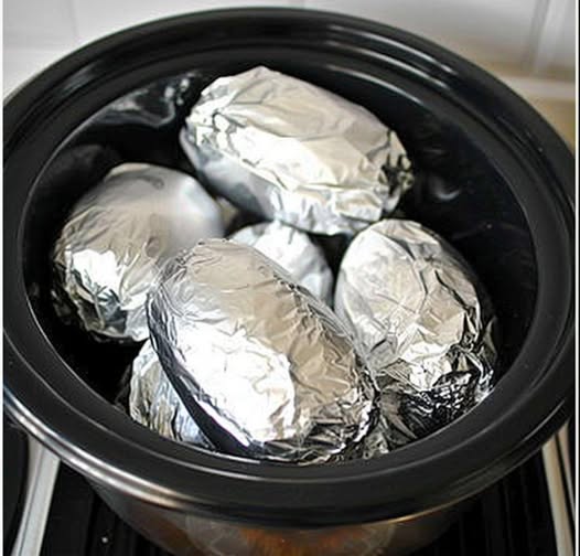 Slow Cooker Foil Baked Potatoes