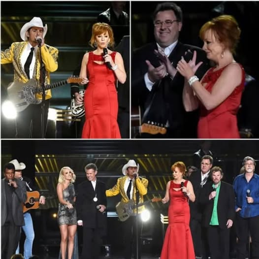 Real country didn’t fade—it walked back into the spotlight and owned the night. When Alan Jackson, Brad Paisley, Carrie Underwood, and Reba McEntire took the stage, it wasn’t just music—it was a moment. Their voices blended like old friends around a porch light, raw and real, and by the second chorus, half the crowd was wiping tears. Then came Randy Travis. With one soft, trembling “Amen,” time seemed to stop. The soul in that one word hit harder than a thunderclap. Even legends like Keith Urban and Brooks & Dunn stood frozen, eyes glassy, overcome by the truth pouring from that stage. Country didn’t die—it just needed a night like this to remind the world who it really is…